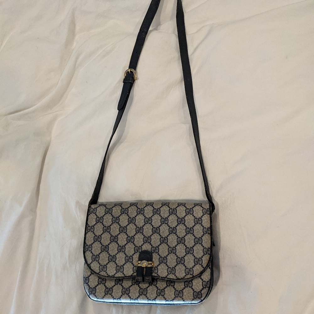 Gucci Vintage 80's Navy Accordion Flap Bag